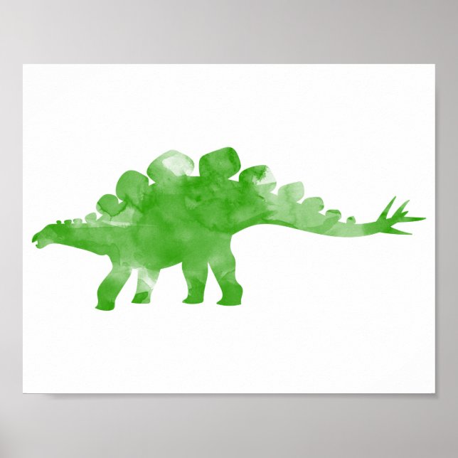 Watercolor Dino Dinosaur Pojke Nursery Skriv ut Poster (Framsidan)