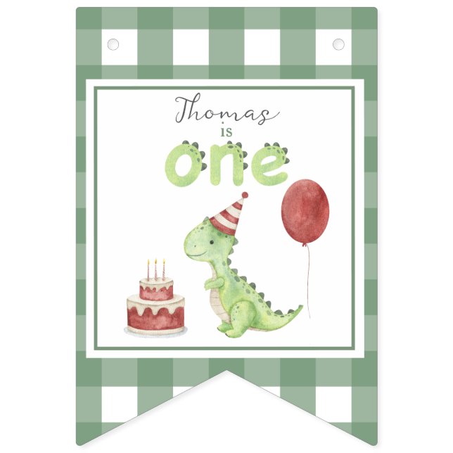 Watercolor Dinosaur 1st birthday Vimplar (Första flaggan)