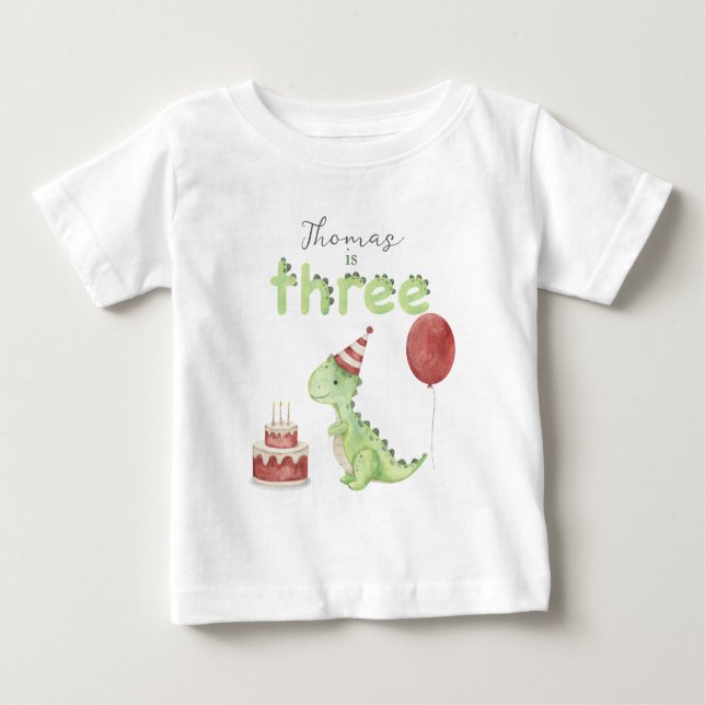 Watercolor Dinosaur 3rd birthday T Shirt (Framsida)