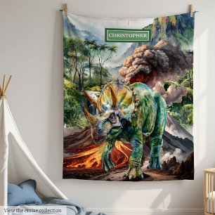 Watercolor Dinosaur Birthday Blanket Gift for Boys Fleecefilt