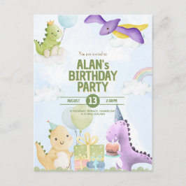 Watercolor Dinosaur Birthday Invites Postcard Vykort