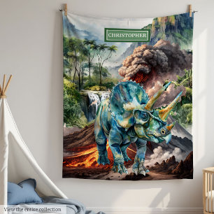 Watercolor Dinosaur Blanket Personlig Boys Gift Fleecefilt