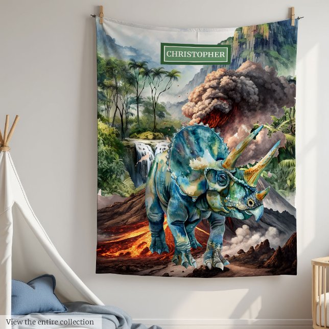 Watercolor Dinosaur Blanket Personlig Boys Gift Fleecefilt (Watercolor Dinosaur Blanket Personalized for Boys Gift)
