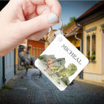 Watercolor Dinosaur T-Rex Tyrannosaurus namn Nyckelring<br><div class="desc">Den här designen kan vara personlig i det område som tillhandahålls genom att ändra fotot och/eller text. Du kan också anpassa den genom att klicka på Anpassa den här mallen och sedan välja klicka för att anpassa ytterligare alternativ och ta bort eller ändra färg i bakgrunden, lägga till text, ändra...</div>