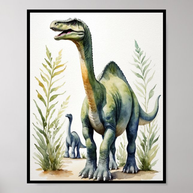 Watercolor Diplodocus Dinosaur Wallart Poster (Framsidan)