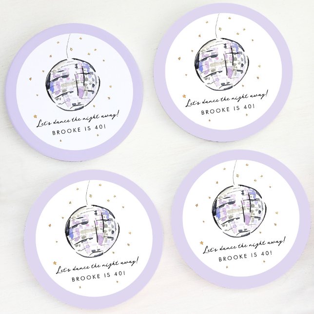 Watercolor Disco Boll Födelsedagsfest Underlägg Papper Rund (Fabulous watercolor painted disco ball coasters to set your drink on while you dance the night away.)