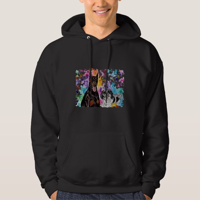 Watercolor Doberman och Shih Tzu Hoodie (Framsida)