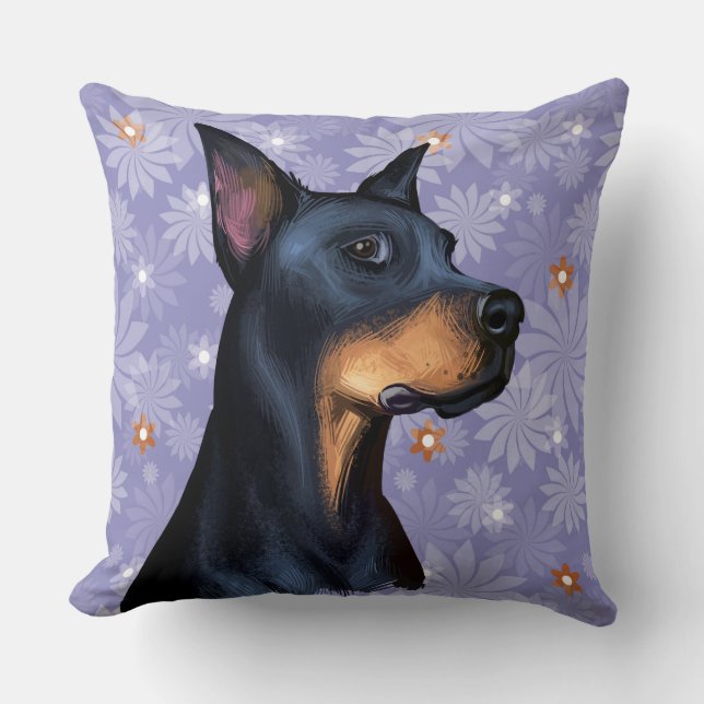 WATERCOLOR DOBERMAN PINSCHER HUND ANSIKTE KUDDE (Framsida)