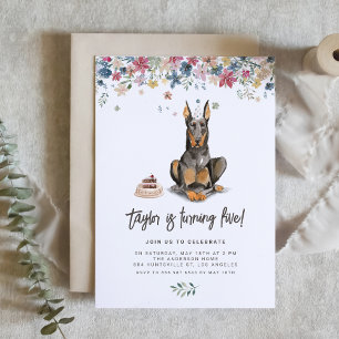 Watercolor Doberman Pinscher Hund Birthday Inbjudningar