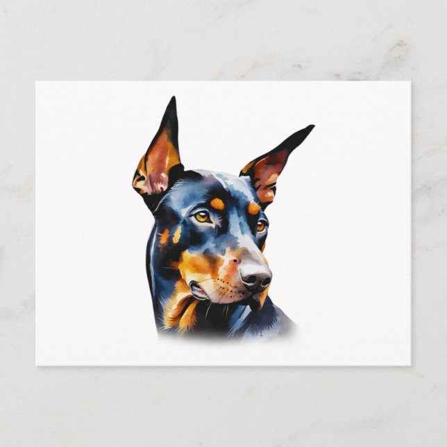 Watercolor Doberman Pinscher Vykort (Framsida)