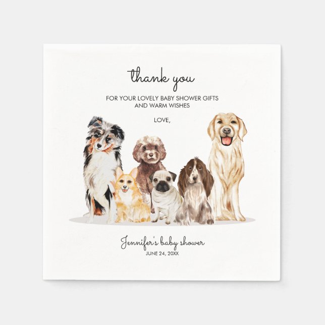 Watercolor Dog Cute Thank you baby shower Pappersservett (Framsidan)