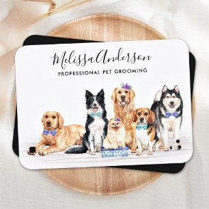 Watercolor Dog Walker Pet Sitta Groomer QR-kod Visitkort