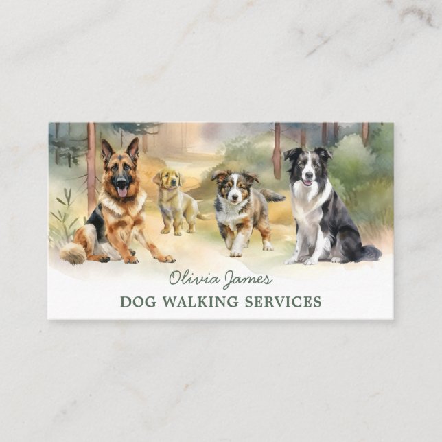 Watercolor Dog Walker Pet Sitta Visitkort (Framsida)