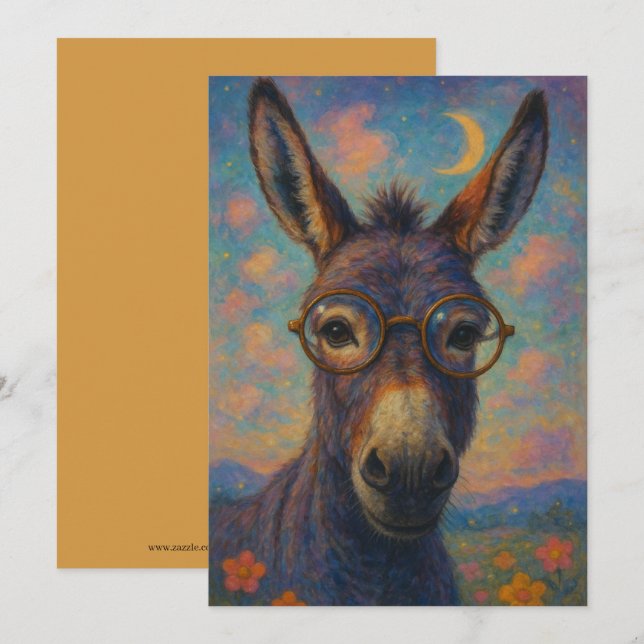 Watercolor Donkey Burro Greeting Card Julkort (Fram/baksida)