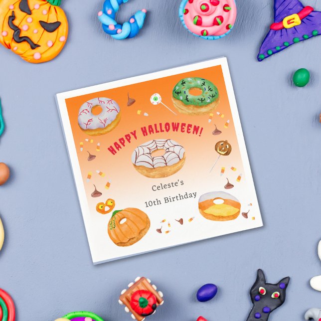Watercolor Donut-licious Halloween Candy Tack Pappersservett (A fun watercolor Halloween napkin that you can personalize easily.)