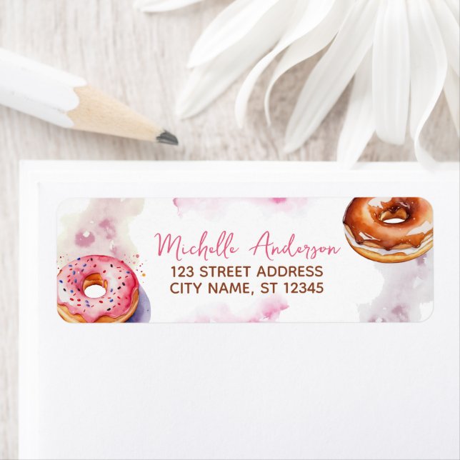Watercolor Donut Returadress Sweet Doughnut Etikett (Insitu)