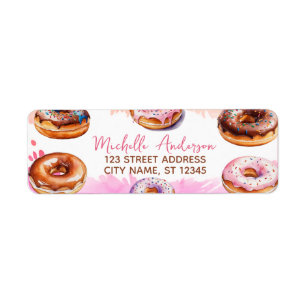 Watercolor Donut Returadress Sweet Doughnut Etikett