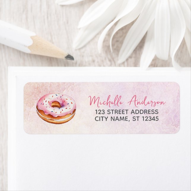 Watercolor Donut Returadress Sweet Doughnut Etikett (Insitu)