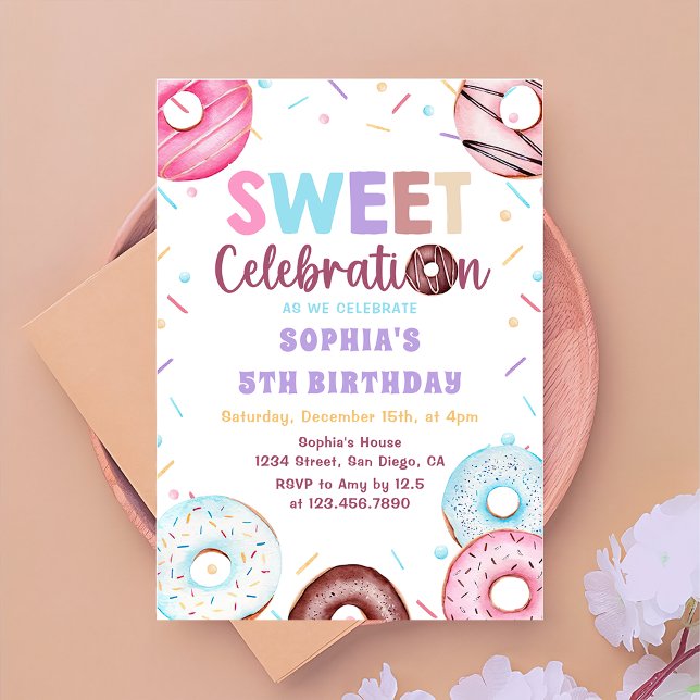 Watercolor Donut Sweet Födelsedagsfest inbjudan (Skapare uppladdad)