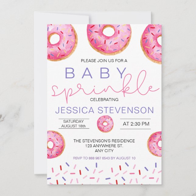 Watercolor Donuts girl Baby Sprinkle Shower Inbjudningar (Framsida)