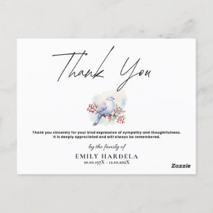 Watercolor Dove Simple Script Funeral Tackcard Vykort