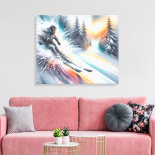 Watercolor Downhill Snö Skier Canvastryck