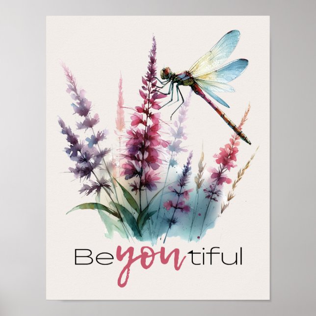 Watercolor Dragonfly Beyoutiful Inspirational Art Poster (Framsidan)