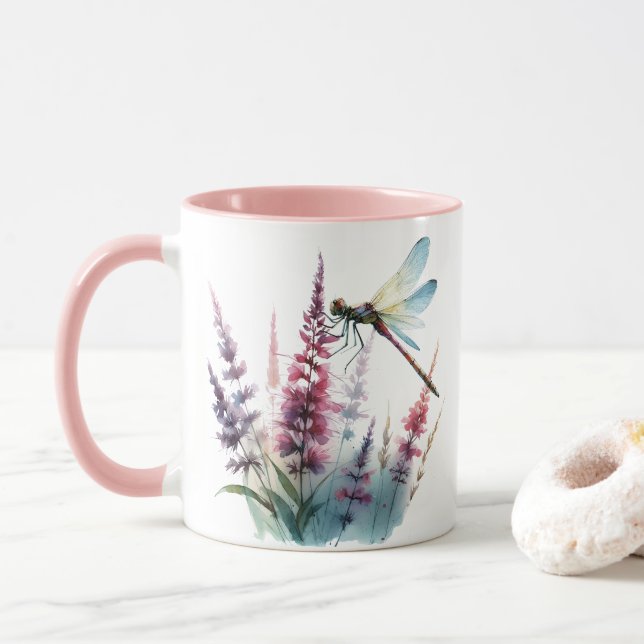 Watercolor Dragonfly Wildflower Pink Aesthetic Mugg (Med munk)