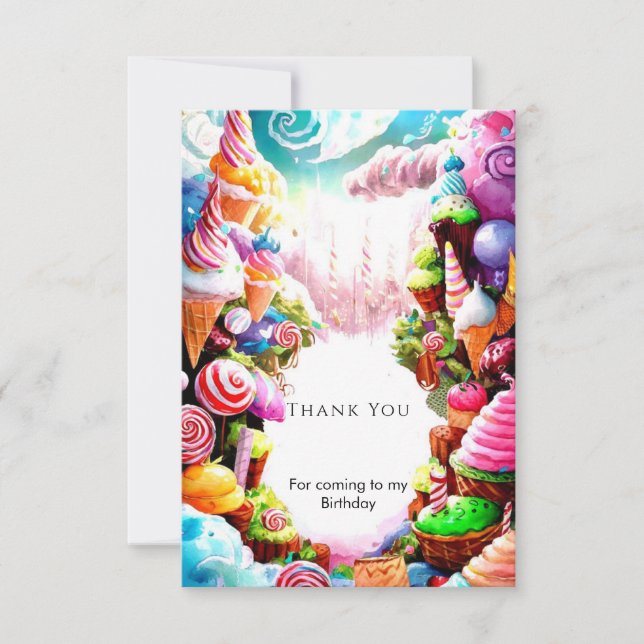 Watercolor Dreamy Candyland Birthday Tack Kort (Framsida)