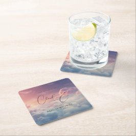 Watercolor Dreamy Sunset Cloud 9-Möhippa Underlägg Papper Kvadrat