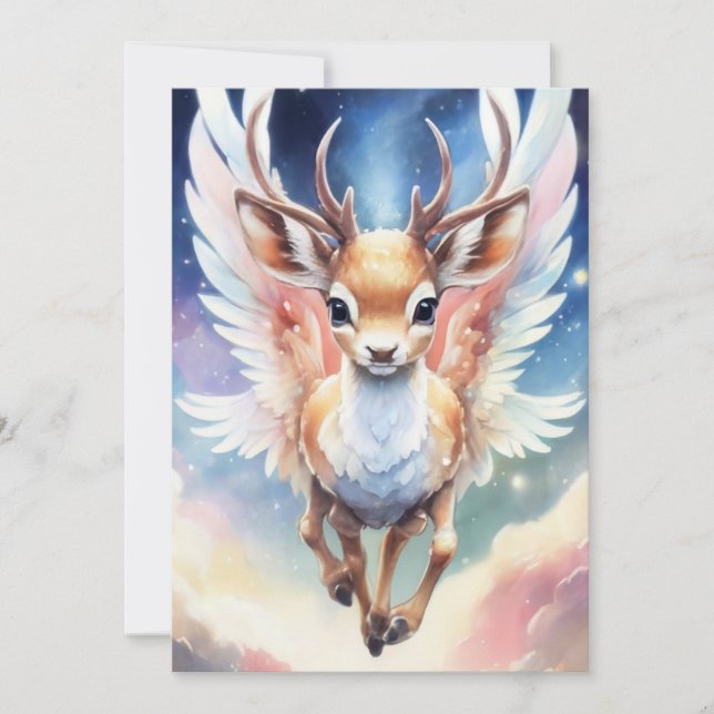 Watercolor Dreamy Toppen Cute Reindeer Julkort (Framsida)