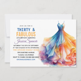 Watercolor Dress 30th Birthday Elegant & Feminine  Inbjudningar