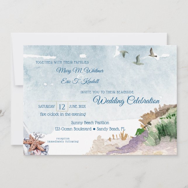 Watercolor Driftwood Boho Beach Wedding Inbjudningar (Framsida)