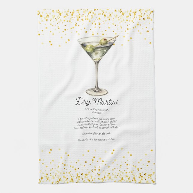 Watercolor Dry Martini Anpassningsbar Cocktail Rec Kökshandduk (Vertikal)