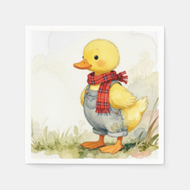 Watercolor Duck In Overalls Pappersservett (Framsidan)