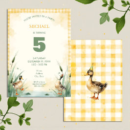 Watercolor Duck Teal, Yellow Birthday Party Inbjudningar
