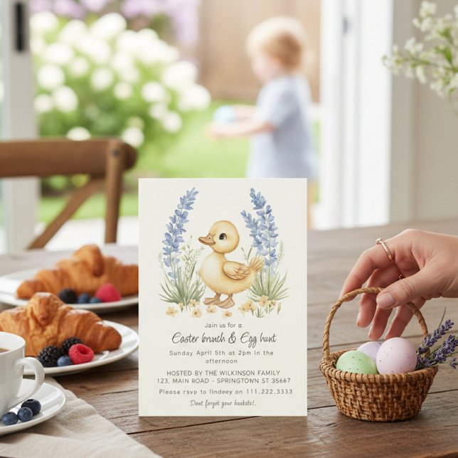 Watercolor Duckling Easter Brunch Egg Hunt invite Julkort (Skapare uppladdad)