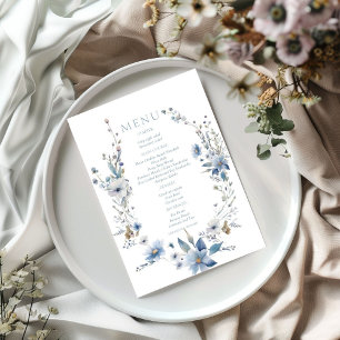 Watercolor Dusty Blue Blommigt Vår bloom Bröllop Meny