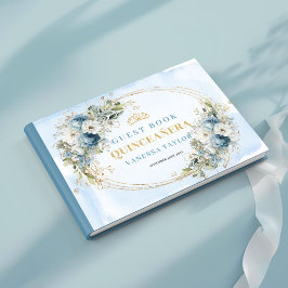 Watercolor Dusty Blue Gold Greenery Floral Guestbo Gästböcker