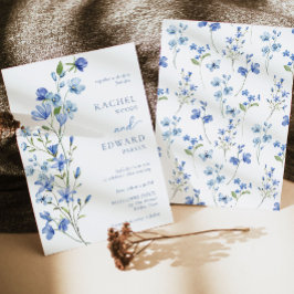 Watercolor Dusty Blue Wildblomma Bröllop Inbjudningar