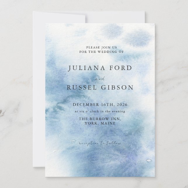 Watercolor Dusty Blue Winter Wedding Invitation Inbjudningar (Framsida)