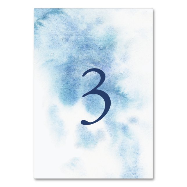 Watercolor Dusty Blue Winter Wedding Table Number Bordsnummer (Framsidan)