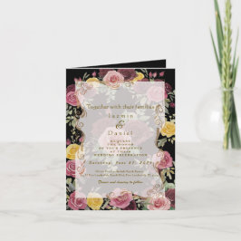 Watercolor Dusty Burgundy Yellow Roses/Black Inbjudan