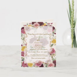 Watercolor Dusty Burgundy Yellow Roses/Cream Inbjudan