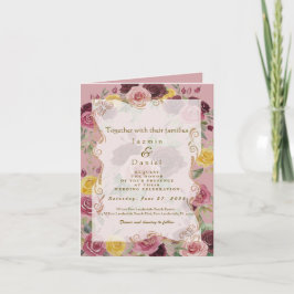 Watercolor Dusty Burgundy Yellow Roses/Pink Inbjudan