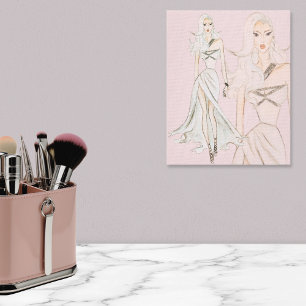 Watercolor Dusty Ro Vogue Mode modell Canvastryck