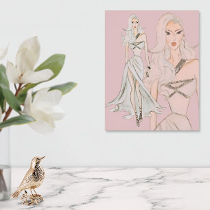 Watercolor Dusty Ro Vogue Mode modell Poster