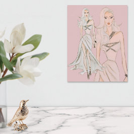 Watercolor Dusty Ro Vogue Mode modell Poster