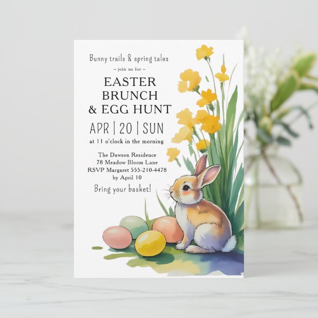 Watercolor Easter Brunch Egg Hunt Invitation Inbjudningar (Stående Fram)