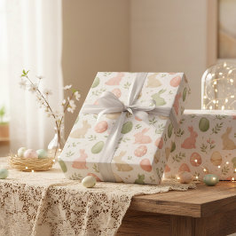 Watercolor Easter Bunny and Pastel Eggs Presentpapper